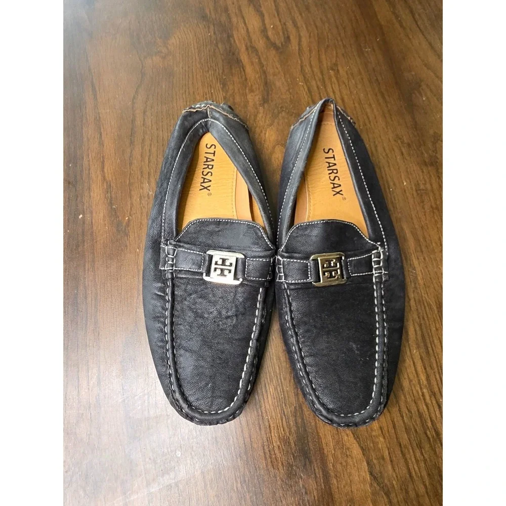 Starsax Gary 1 Men Black Leather with Rubber‎ Sole Loafers Shoes Size US 10.5
